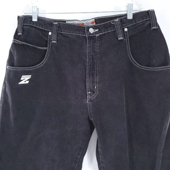 Vintage Zonz Men Wide Leg Jean 100% Cotton Skater Cut Off Black Size 35x25 - Picture 3 of 9